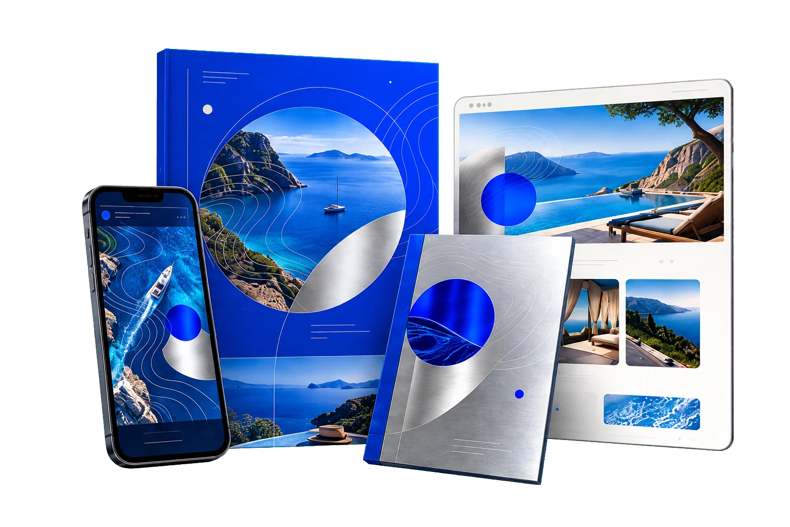Illustrative multi-channel travel campaign system across print, mobile and web